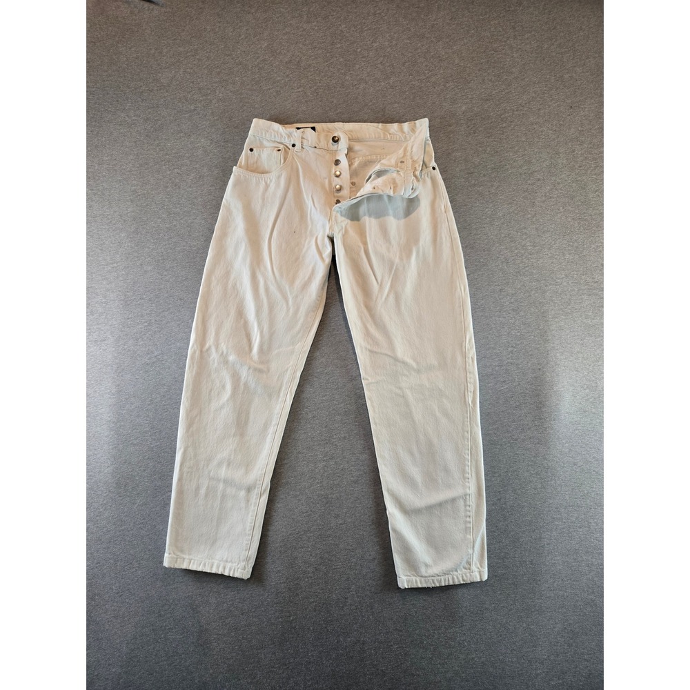 Vintage Stussy Jeans Mens 34 Cream Baggy Made USA Button Fly Denim 80's Skater